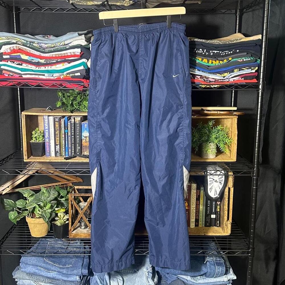 Vintage Y2K Nike Track Pants Navy Blue Lightweight Striped Sweatpant Mens Medium